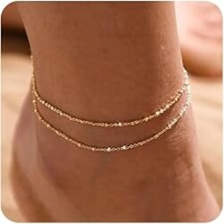 MIDEEO Gold/Silver Ankle Bracelets for Women,14K Gold Anklets for Women