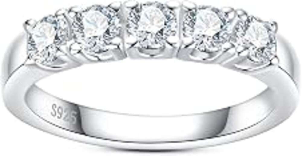 AimiIee Moissanite Eternity Rings Wedding Bands D Color VVS1 Clarity Round Brilliant Cut 925 Sterling Silver 5/6 Stones Anniversary Band Rings for Women with Certificate