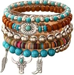LOTSOF Western Turquoise Beaded Bracelet, Chic Stack Beaded Western Style for Country Concerts, Cowgirl Outfits & Boho Jewelry
