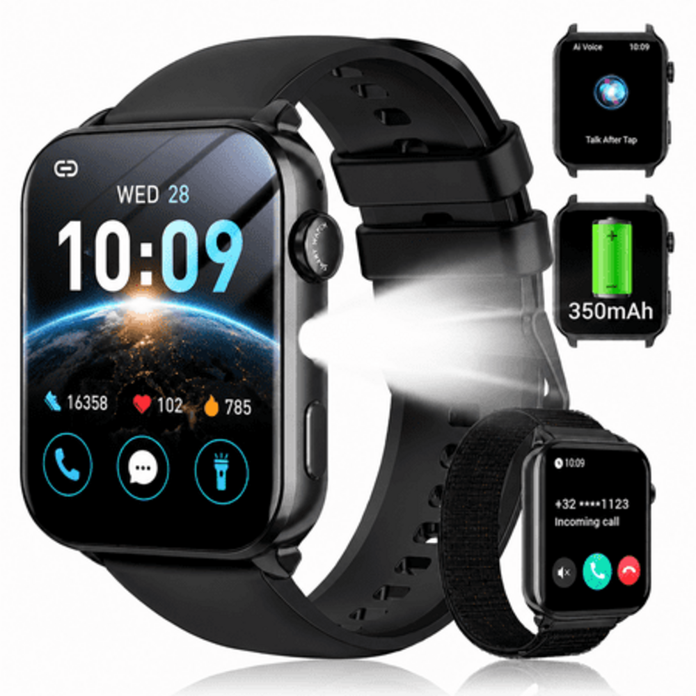 LUOMATE Smart Watch for Android and IPhone, 1.91" Bluetooth Calling Smartwatch for Men Women, Answer Make Calls, Message Notifications, LED Flashlight, Black
