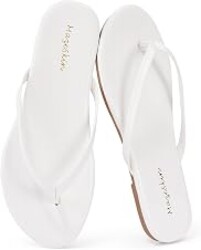 mazeskin Womens Memory Foam Flip Flops Flat Thong Sandals | Soft Vegan Leather Comfortable Cushioned Casual Dressy Beach Summer Minimalist Slim Slide Shoes Indoor Outdoor
