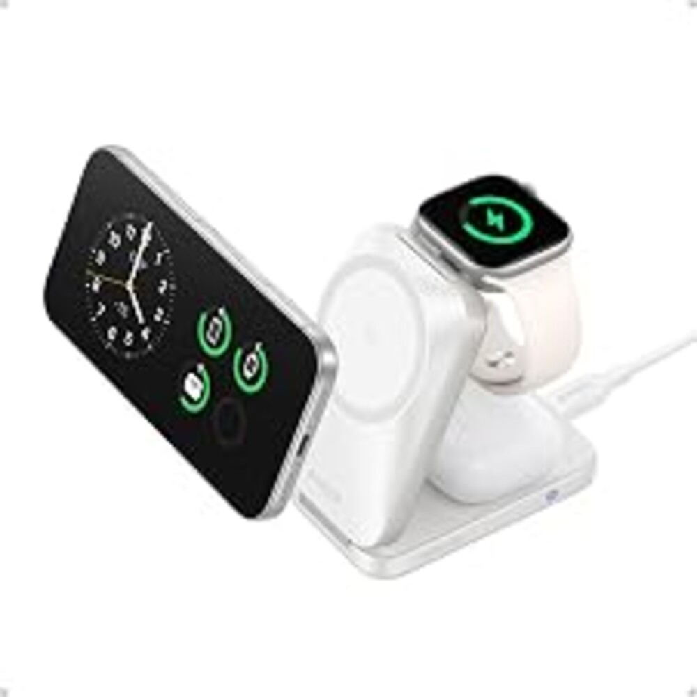 Anker Prime 25W Qi2.2-Certified Palm-Sized 3-in-1 Foldable MagSafe Charger | Travel-Ready Charging Station, AirCool Wireless Charger for iPhone 17, Apple Watch, AirPods (Adapter Included, Non-Battery)