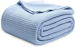 Bedsure 100% Cotton Blanket, Waffle Weave, Queen Size, Sky Blue, 90"x90" | Breathable, Soft, Cozy, Cooling, Waffle Texture, Summer Blanket for Bed, Gifts for Women, Machine Washable, All Seasons