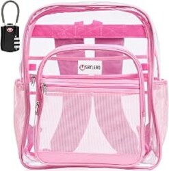 SHYLERO Clear Backpack Heavy Duty XL - H18''xW14''xD8. Has TSA Lock - Pink | PVC Transparent Backpack Has 2-WAY Premium Zipper and Key Holder. Extra Large