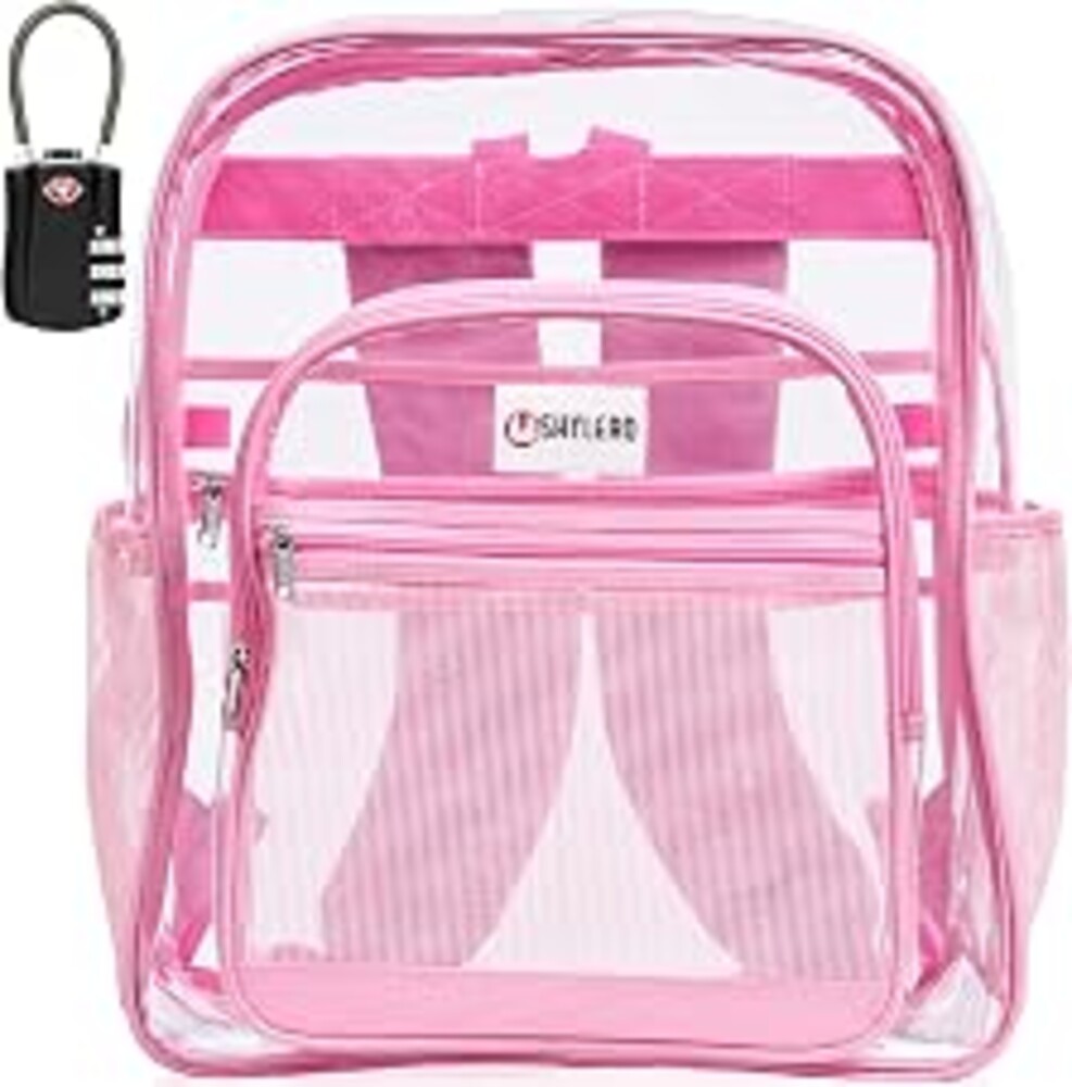 SHYLERO Clear Backpack Heavy Duty XL - H18''xW14''xD8. Has TSA Lock - Pink | PVC Transparent Backpack Has 2-WAY Premium Zipper and Key Holder. Extra Large