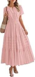 BTFBM Womens Summer 2026 Casual Maxi Dresses | Lightweight Short Sleeve V Neck,Elastic Waist A Line Long Dress,Boho Beach Dress Pockets,Vacation Outfits,Fashion Clothing