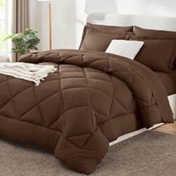 CozyLux King Size Comforter Set Brown - 7 Pieces Complete Bedding Set | OEKO-TEX Certified, All Season, 240GSM Down-Alternative Comforter, Sheets, Pillowcases & Shams, 14" Deep Pocket, Easy Care