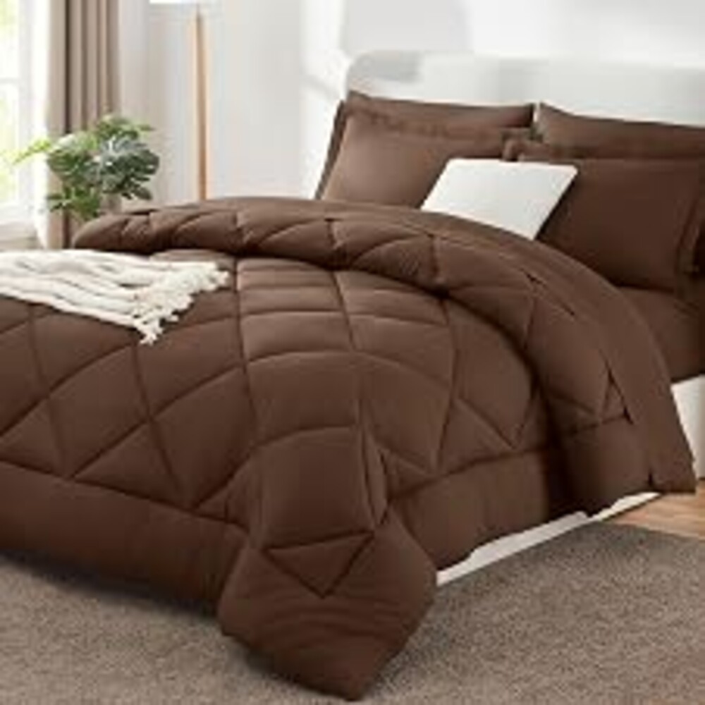 CozyLux King Size Comforter Set Brown - 7 Pieces Complete Bedding Set | OEKO-TEX Certified, All Season, 240GSM Down-Alternative Comforter, Sheets, Pillowcases & Shams, 14" Deep Pocket, Easy Care