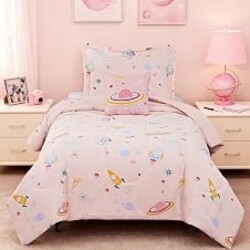 Twin Comforter Set for Girls - 3 Pieces Space Bedding Twin Bedding Sets | Glow in the Dark Kids Comforter Set, Girls Bedding with 1 Space Comforter, 1 Decor Pillow, 1 Pillow Sham