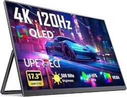 UPERFECT Portable Monitor 4K 120HZ QLED 17.3", 0.1ms Gaming Monitor | 500 Nits | 3840 * 2160 UHD |145% sRGB | USB-C & MINI HDMI | VESA & Stand | Travel Screen for Laptop, Computer, Game Consoles