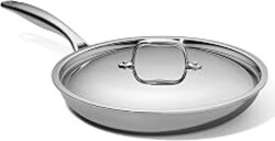 LEGEND COOKWARE 5-Ply Stainless Steel 12-Inch Frying Pan with Lid - Induction Compatible, Oven Safe 800°F - Non-Toxic, No Coatings - Even Heating, Won't Warp - Built to Last Generations