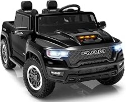 First Ride On 24V Ride on Toys for Big Kids, Licensed RAM 1500 RHO Electric Car for Kids w/Remote Control, Ride on Truck w/Bluetooth, LED Lights, Truck Bed Storage, Gear Shifter & Soft Start