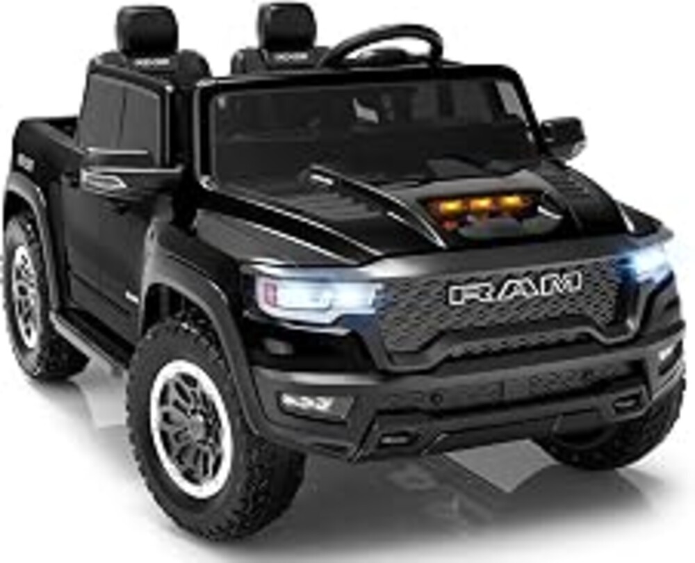 First Ride On 24V Ride on Toys for Big Kids, Licensed RAM 1500 RHO Electric Car for Kids w/Remote Control, Ride on Truck w/Bluetooth, LED Lights, Truck Bed Storage, Gear Shifter & Soft Start