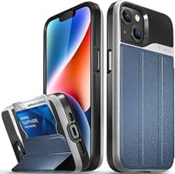 VENA vCommute for iPhone 14 Wallet Case, Blue | Military-Grade Drop Protection, Premium Leather Magnetic Flap Cover, Hidden Card Holder, RFID Blocking, Multi-Angle Kickstand