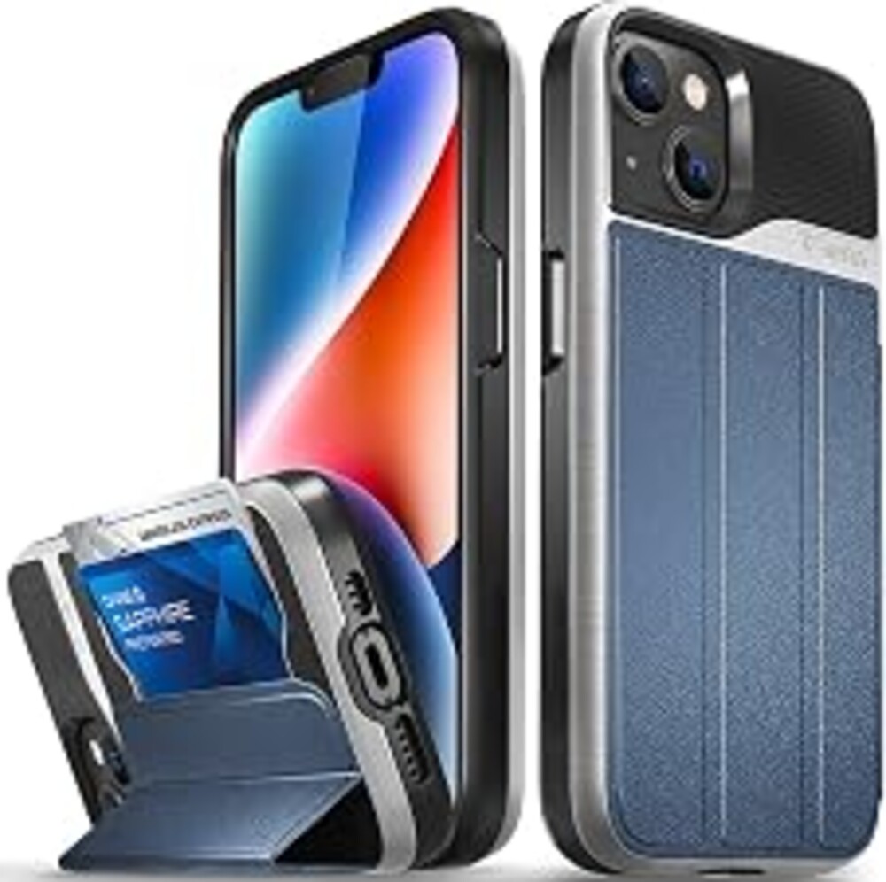 VENA vCommute for iPhone 14 Wallet Case, Blue | Military-Grade Drop Protection, Premium Leather Magnetic Flap Cover, Hidden Card Holder, RFID Blocking, Multi-Angle Kickstand