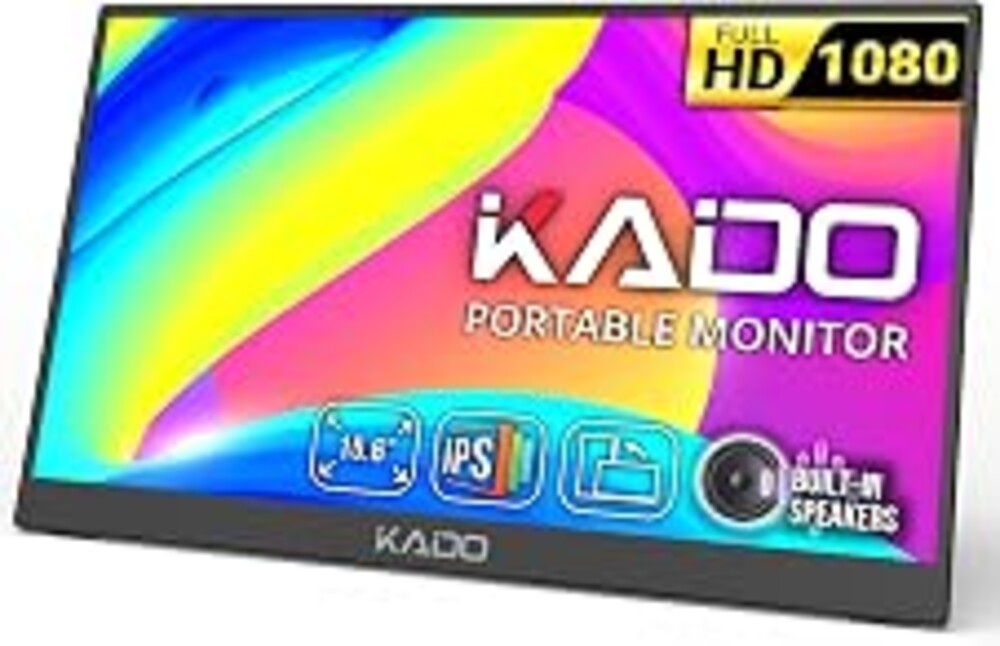 Kado Portable Monitor 15.6-inch FHD 1080p Rotating Stand IPS Display | 45W Reverse Charging Ultra-Slim Laptop Monitor 1920x1080 with Built-in Speakers for PC, Mac, Phone, Xbox, PS5, USB-C & HDMI