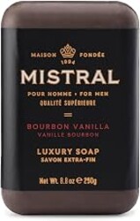 Mistral Bourbon Vanilla Luxury Bar Soap for Men, Natural Soap Bar, 8.8 oz | Men’s Natural Soap Bar, Paraben, Phthalates Free, Moisturizing & Triple-Milled Natural Soap for Men, Large, Made in France