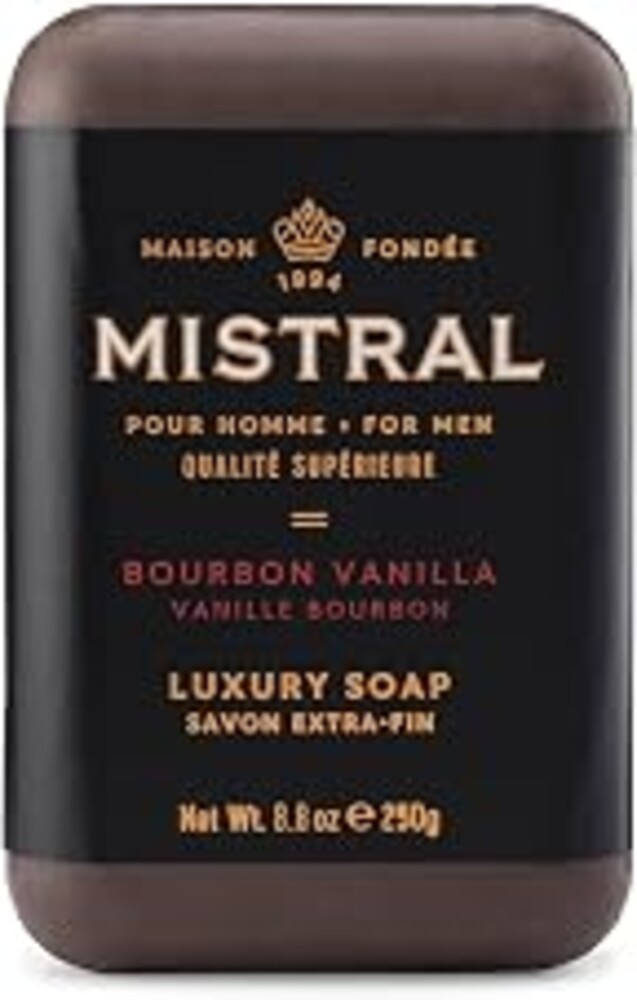 Mistral Bourbon Vanilla Luxury Bar Soap for Men, Natural Soap Bar, 8.8 oz | Men’s Natural Soap Bar, Paraben, Phthalates Free, Moisturizing & Triple-Milled Natural Soap for Men, Large, Made in France