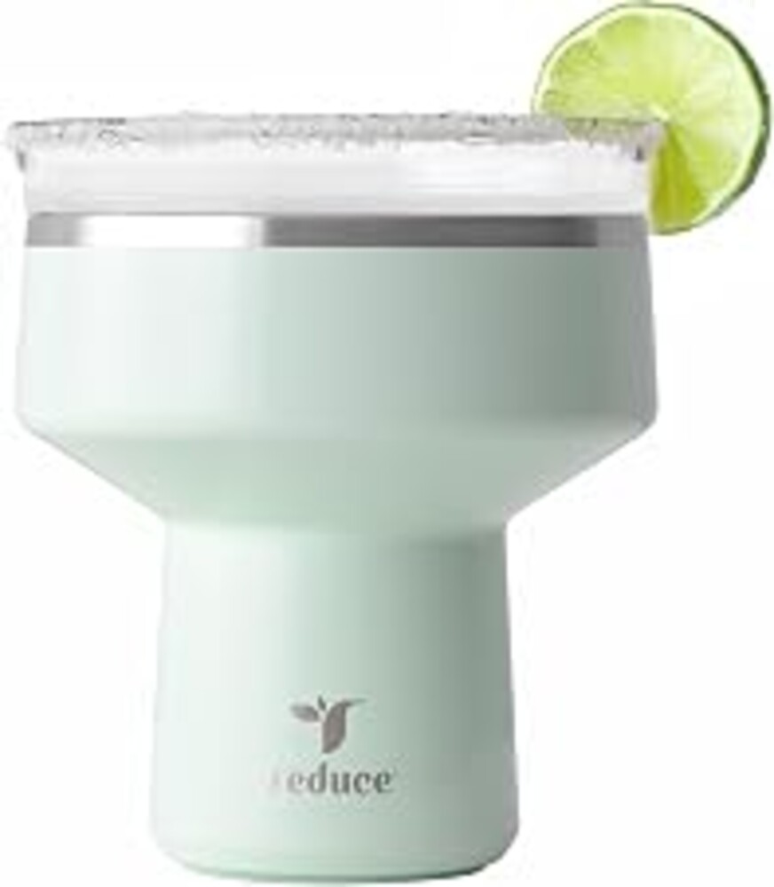 REDUCE Saltini 16oz Margarita Tumbler - Insulated Cocktail Glass with Lid | 360 sippable martini glass alternative, keeps drinks cold for 10 hours, Sea Glass, saltable splash-proof lid,cocktail tumbler
