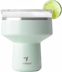 REDUCE Saltini 16oz Margarita Tumbler - Insulated Cocktail Glass with Lid | 360 sippable martini glass alternative, keeps drinks cold for 10 hours, Sea Glass, saltable splash-proof lid,cocktail tumbler