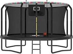8-16FT Outdoor Trampoline with Net, Basketball Hoop & LED Lights
