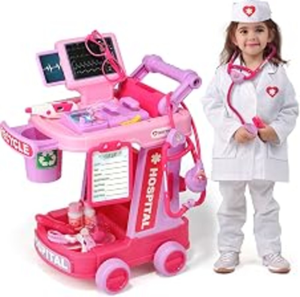 Liberry Toddlers Doctor Kit Toy for Girls Boys Ages 2 3 4 5, Pink | Kids Doctor Playset with Cart, Costume & Stethoscope, Role Play, Pretend Play Medical Toys, Birthday Gift