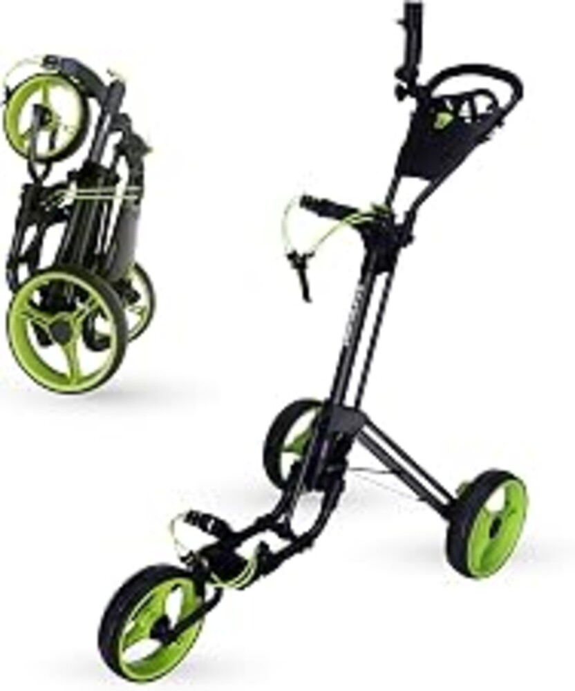 Qwik-Fold - 3-Wheel Golf Push Cart | Lightweight Build, Aluminum Alloy Frame, Foot Brake Control, Umbrella Holder Built In, Adjustable Handle Height