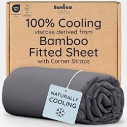 Bambaw 100% Viscose Derived from Bamboo Queen Size Fitted Sheet, Cooling, Deep Pocket, Corner Straps, Charcoal