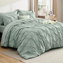 Bedsure 7-Piece Queen Comforter Set & Sheet Set, Sage Green Bed in a Bag | Ultra-Soft Microfiber with Down Alternative, Deep Pocket Fitted Sheet, Pintuck Design, Room Decor, OEKO-TEX Certified
