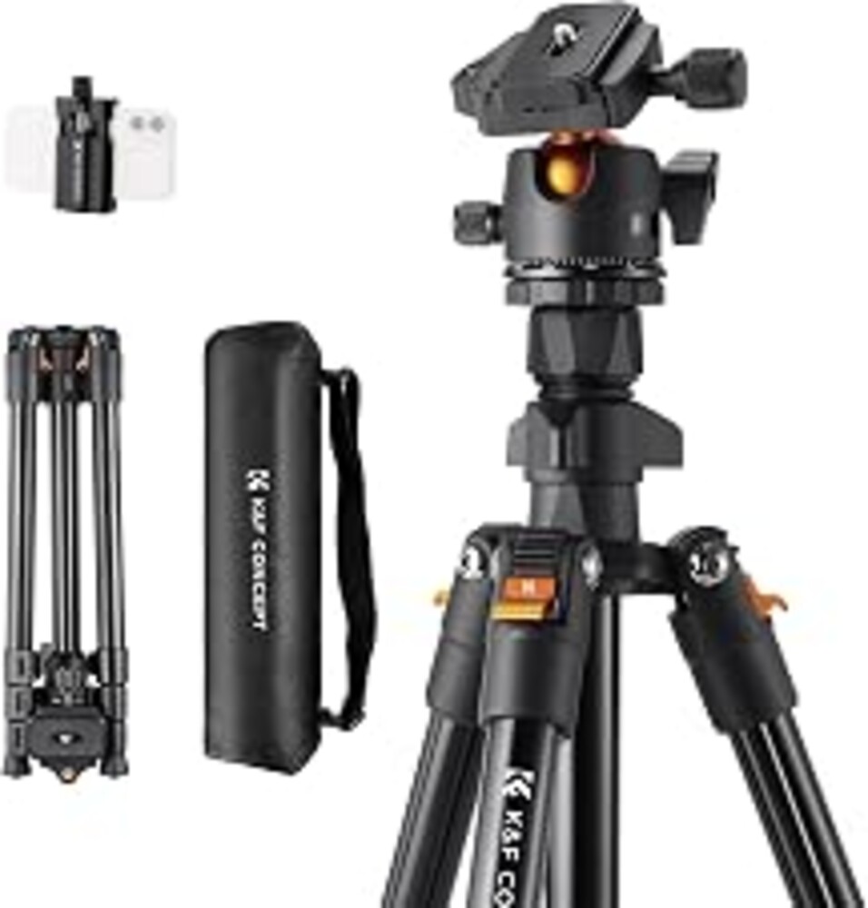 K&F Concept 64 inch/163cm Lightweight Aluminum Travel Camera Tripod | Compact and Portable, 360° Ball Head, Load Capacity 17.6lbs, DSLR Photography and Smartphone Live Streaming Vlog O234A1+BH-36
