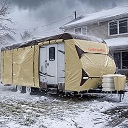Umbrauto Travel Trailer RV Cover 30' ~ 33' – Upgraded 9-Layers Top Camper Cover, Waterproof & Windproof Heavy Duty Toy Hauler RV Cover for Winter Snow with Tongue Jack Cover, Gutter Covers