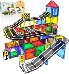 Magnetic Tiles - Road Set, Magnetic Building Blocks, Preschool Montessori Toys Gift for 3+ Year Old Boys and Girls, Sensory Christmas Toys for Kids Aged 3-5 and 4-8, Ideas for Kid with Autism