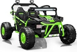 First Ride On 36V Kids Ride On UTV, 2-Seater 400W Electric Car for Kids 6+, 5-8 MPH Speed, 14" EVA Wheels, Metal Frame, Bluetooth Music, Rear Metal Suspension Off-Road Vehicle (Green)