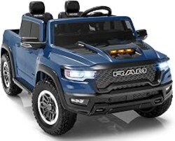 First Ride On 24V Ride On Toys for Big Kids, RAM 1500 RHO 2 Seater Ride on Car w/Remote, Battery Powered Truck w/ 4 Wheels Suspension, Toddler Car w/Bluetooth, LED Lights, Trunk & High Doors