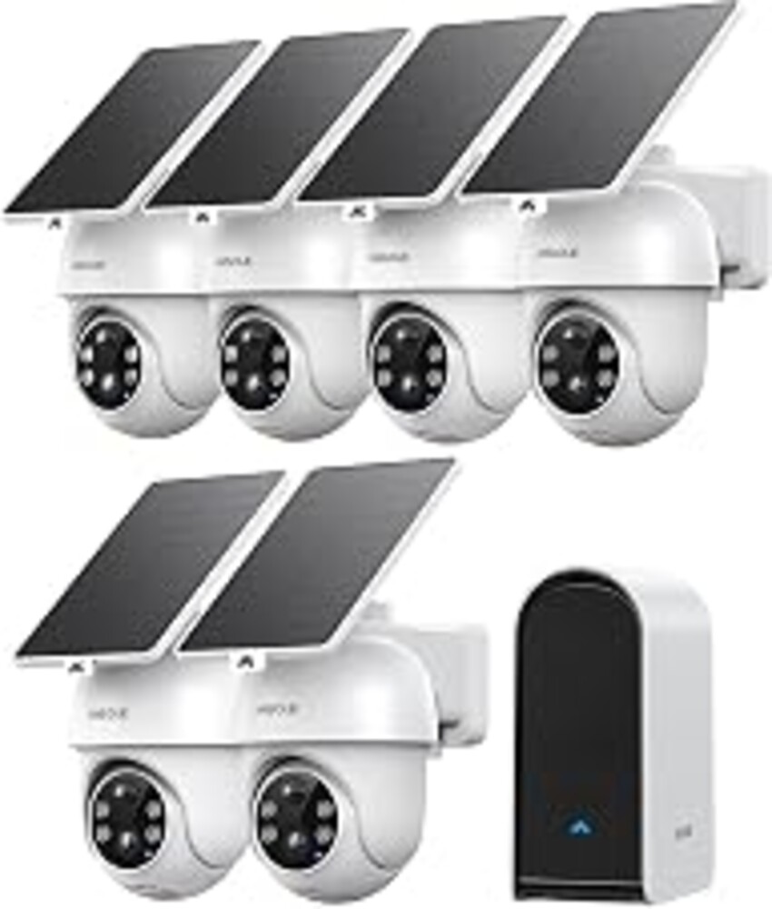 ANSQUE Home Security Cameras Wireless Outdoor, Solar Powered, 6-Cam System | No Subscription Fees, 32GB Local Storage, 360° PTZ Coverage, 365-Day Battery Life, Auto Human Tracking, 2K Color Night Vision