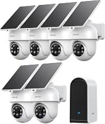ANSQUE Home Security Cameras Wireless Outdoor, Solar Powered, 6-Cam System | No Subscription Fees, 32GB Local Storage, 360° PTZ Coverage, 365-Day Battery Life, Auto Human Tracking, 2K Color Night Vision