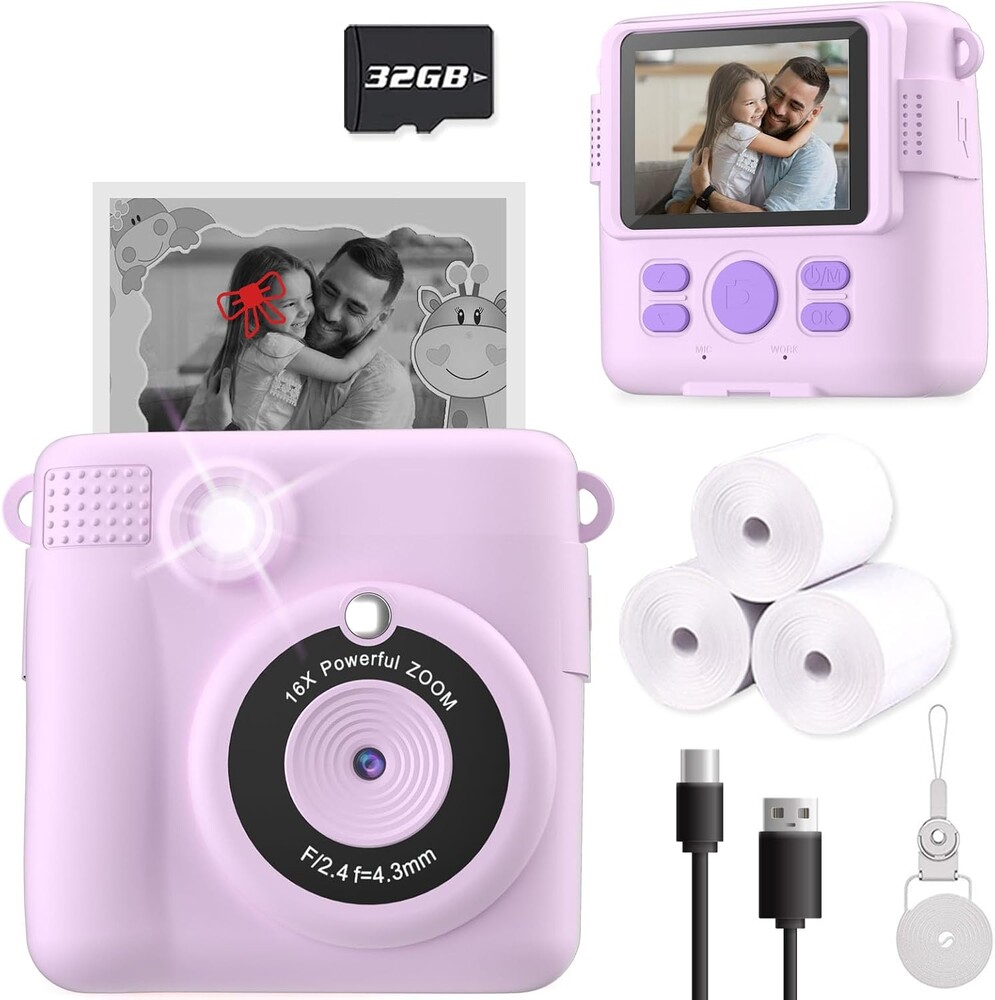 ESOXOFFORE Instant Print Camera for Kids, Christmas Birthday Gifts for Girls Boys Age 3-12,Kids Digital Cameras for Toddler,