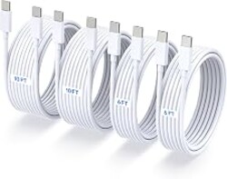 TZBAY 4-Pack (6ft 6ft 10ft 10ft) 60W USB C to USB C Fast Charging Cable | for iPhone Charger Cord, Type C to C Charger Cord Compatible with iPhone 17, 17 Pro Max, 16, 15, iPad Pro, Macbook Pro