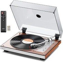 1 BY ONE Fully Automatic Belt-Drive Turntable, Wireless Vinyl Record Player | Automatic Repeat Function, Remote Control, Phono Preamp, AT-3600L Cartridge, 33/45 RPM