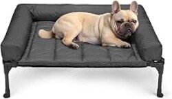 Veehoo Outdoor Elevated Dog Bed with Waterproof Bolster Cushion, Cooling | Raised Dog Bed with Removable & Washable Mat Topper, Breathable Mesh, Dog Couch Cot for Indoor Outdoor, 32", Medium, Black