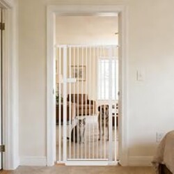 Lumizone Extra Tall Cat Gate 55.12" High 29.92"-34.24" Wide Pet Gate White | Dog Gate for Doorway Hallway Stairs Pressure Mounted Extra Wide 1.37" Gap No Drilling Auto-Close One-Handed Operation