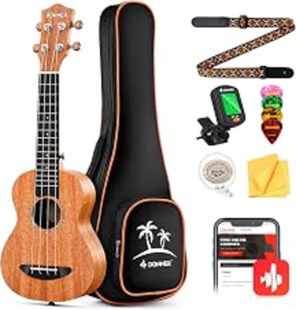 Donner Concert Ukulele Beginner Mahogany 23 Inch Ukelele Kit with Free Online Lesson Gig Bag Strap Nylon String Tuner Picks Cloth DUC-1 Gift Choice