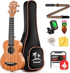 Donner Concert Ukulele Beginner Mahogany 23 Inch Ukelele Kit with Free Online Lesson Gig Bag Strap Nylon String Tuner Picks Cloth DUC-1 Gift Choice
