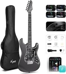ENYA XMARI Smart Electric Guitar, 39" Beginner Kit with Built-in 4 Effects | Carbon Fiber Body, HSS Pickups, USB-C Recording, Built-in DSP Chip, Headphone Output, App Control, Silent Practice, Black
