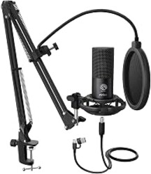 FIFINE T669 Studio Condenser USB Microphone for Recording Podcasting | Computer Microphone Kit for Voice Overs, Adjustable Boom Arm Stand, Shock Mount for Vocal, Instruments, Gaming, Streaming