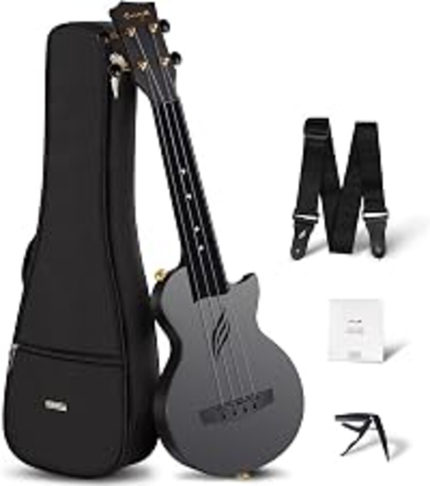Enya NOVA U MINI 21-Inch Carbon Fiber Soprano Travel Ukulele, Black | Waterproof Body, Resists Humidity and Temperature Changes, 0.9 lb, Low-Action Setup, Beginner Kit: Case, Strap, Capo, Strings