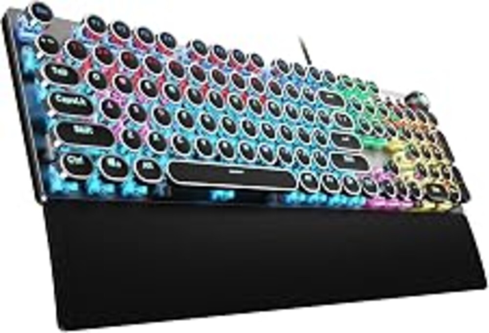 AULA F2088 Typewriter Style Mechanical Gaming Keyboard Wired,Blue Switches,Rainbow LED Backlit,Removable Wrist Rest,Media Control Knob,Retro Punk Round Keycaps,USB Wired Computer Keyboard
