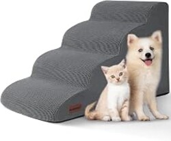 Aodisman Dog Steps for Bed or Couch,4-Step Pet Stairs Ramp for Small Dogs | 17.4" H Indoor Non-Slip Dog Stairs Help Senior Dogs,Short-Legged Breeds,Puppies and Cats to Reach Beds and Chairs,Grey