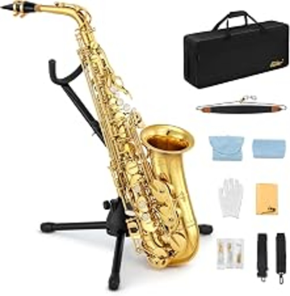 Eastar Alto Saxophone Beginner Student Eb Sax, Golden Full Kit, AS-II
