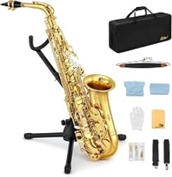 Eastar Alto Saxophone Beginner Student Eb Sax, Golden Full Kit, AS-II